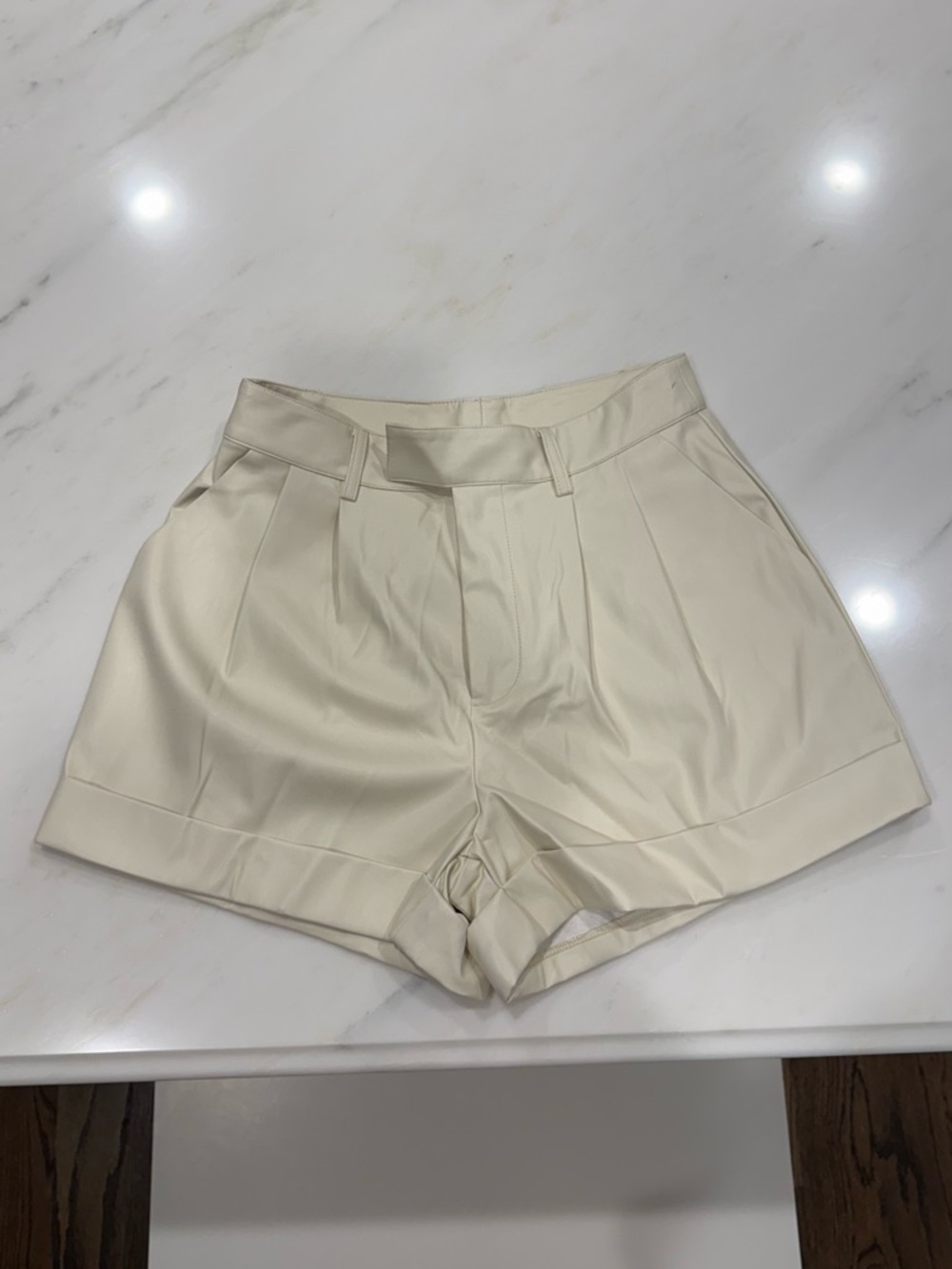 PAIGE Cream Pleated Tailored Bermuda Shorts